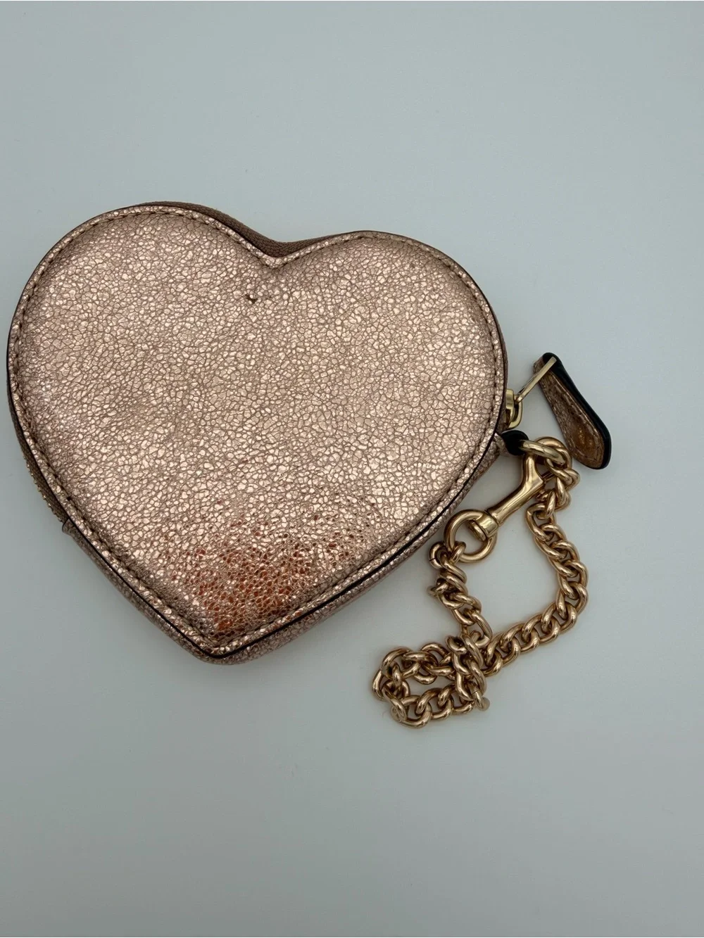 Coach Metallic Rose Heart Coin Pouch Gold Chain F39068